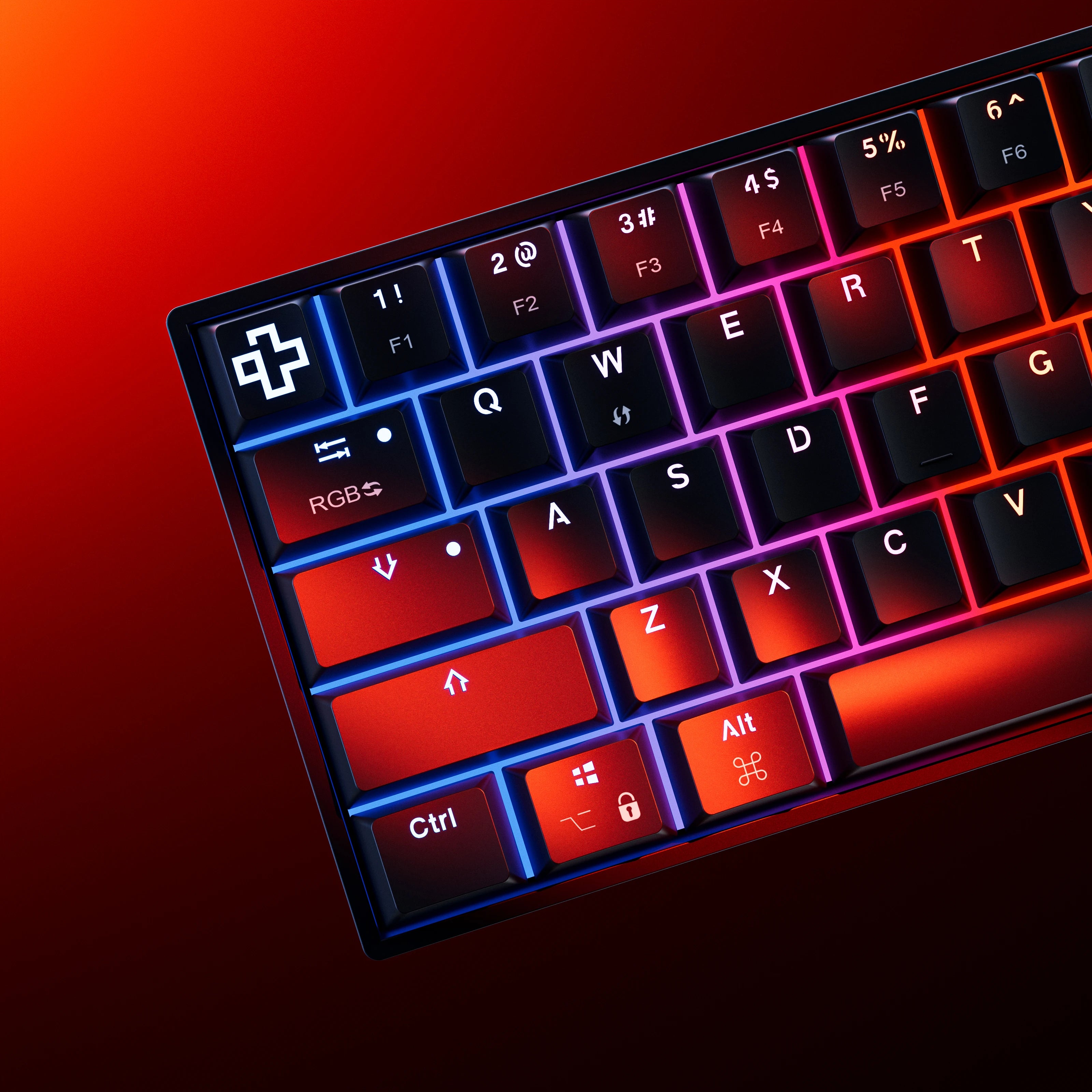 QwertyKey H61 Split Schwarz Hotswap RGB Mechanische Gaming-Tastatur