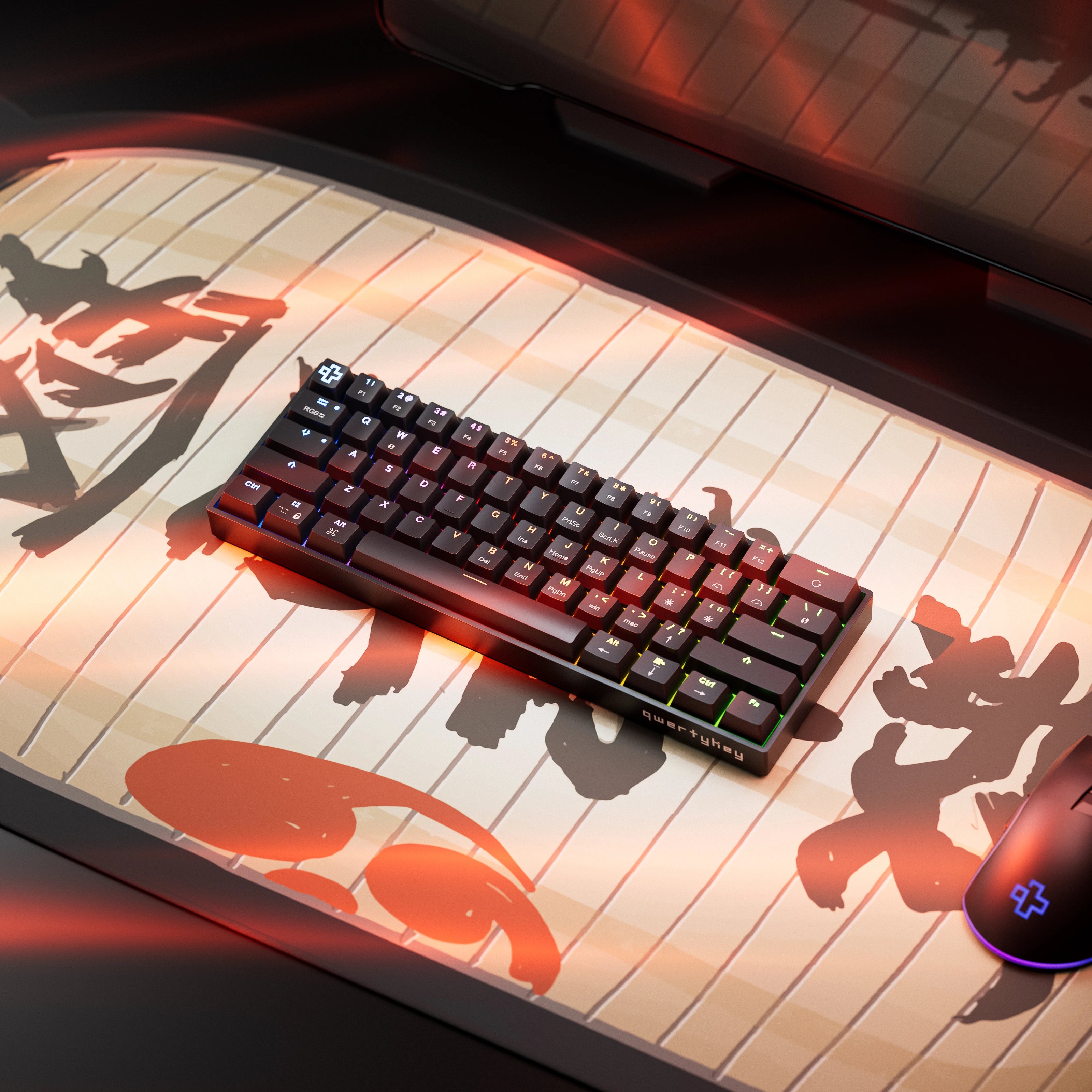 QwertyKey H61 Split Schwarz Hotswap RGB Mechanische Gaming-Tastatur