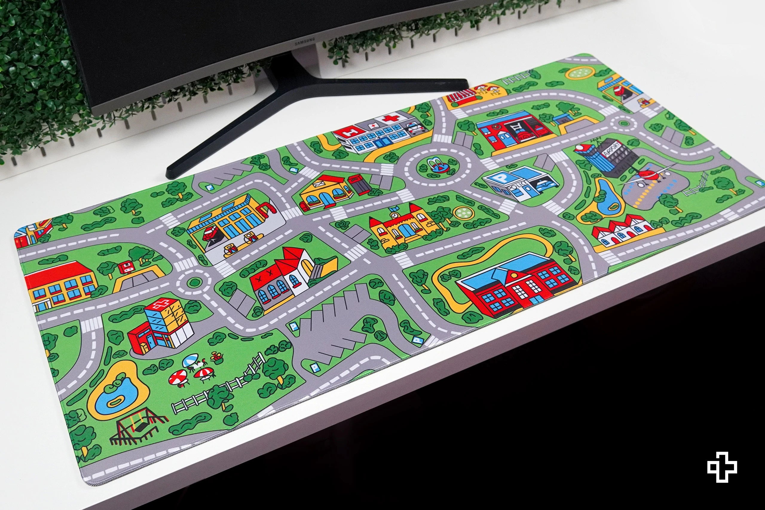 Deskmat Mousepad QwertyKey Nostalgie Belebte Stadt 4mm genähte Ränder