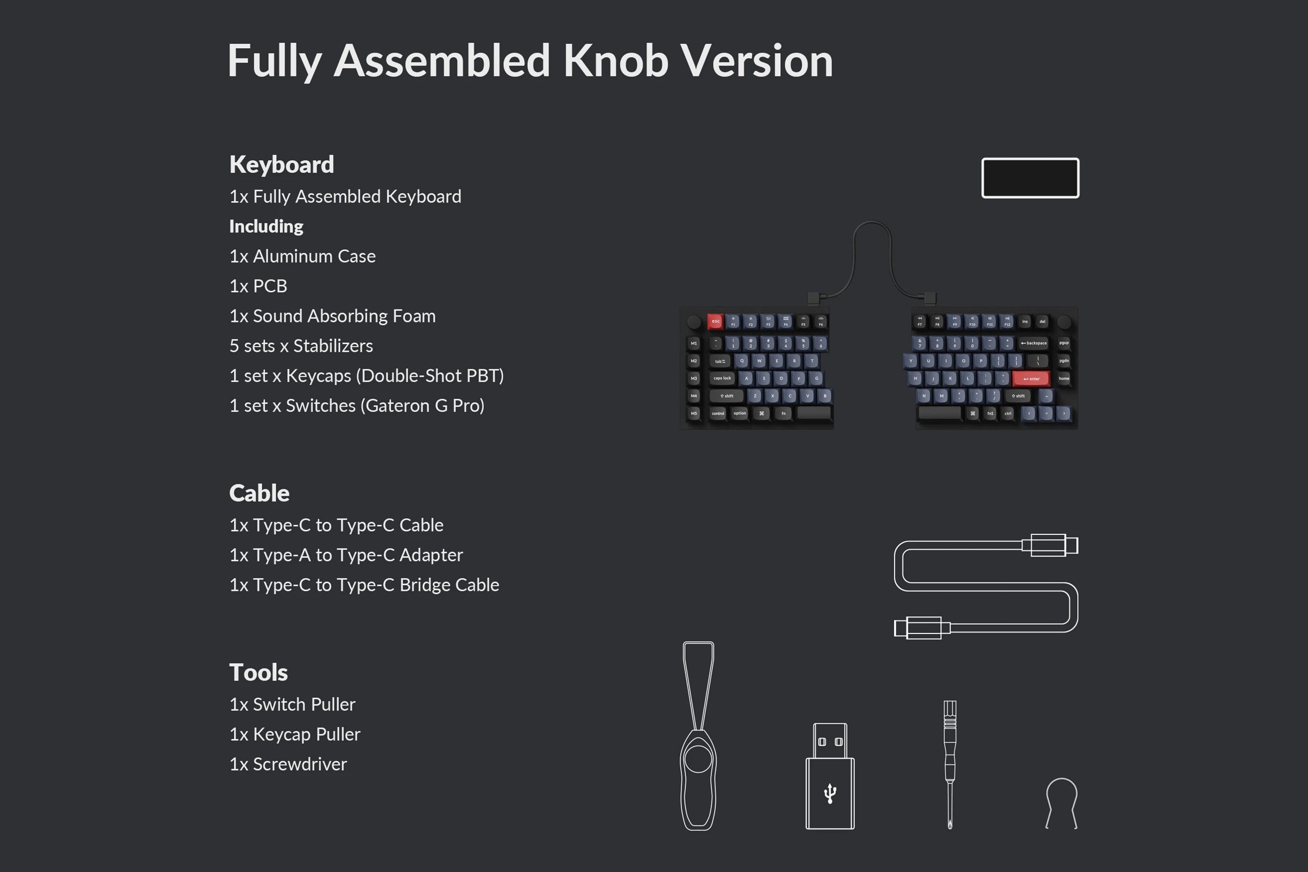 Keychron Q11 Carbon Black Hotswap Aluminum RGB Gateron G Pro Red Custom Split Mechanical Keyboard