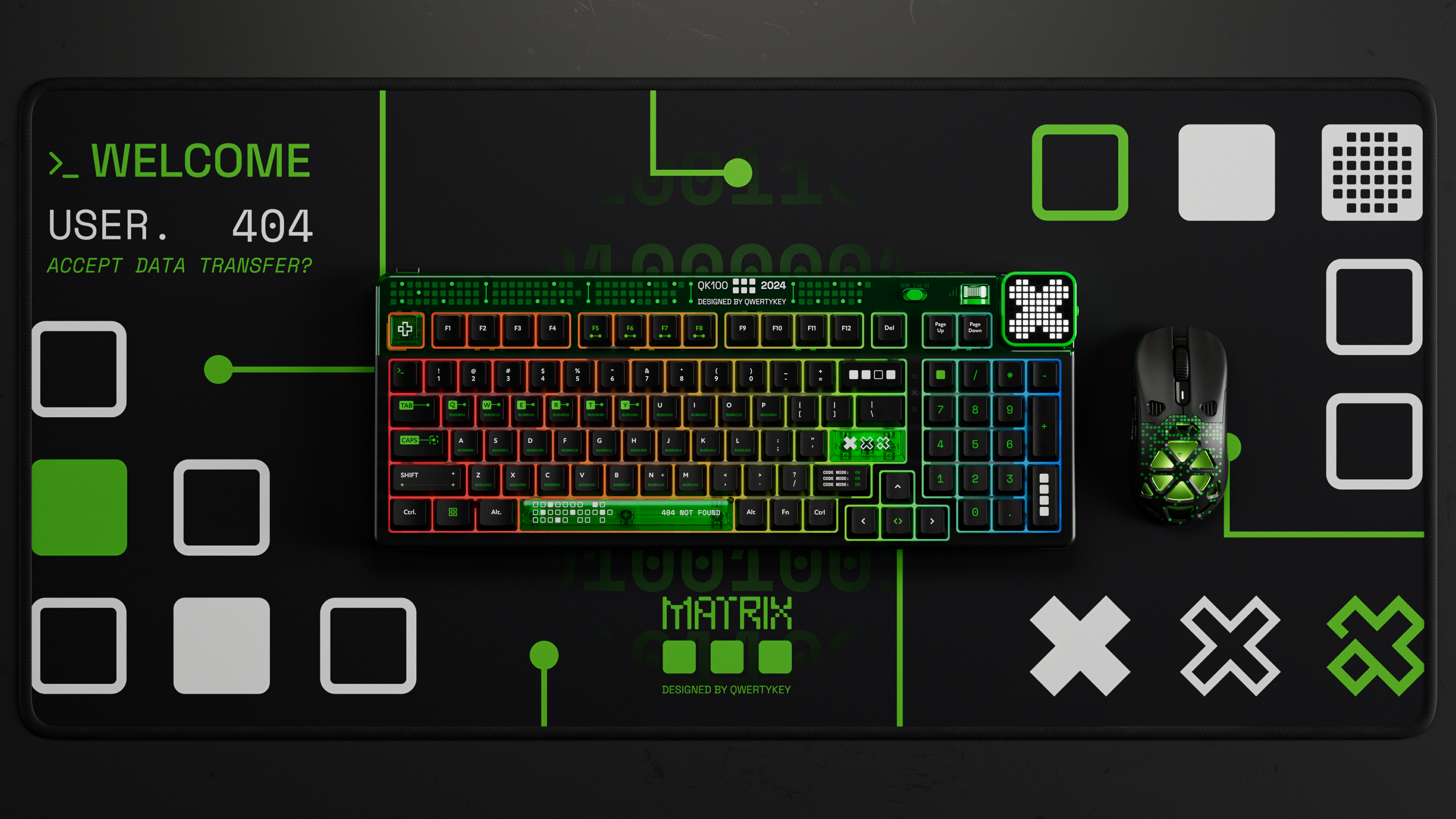 QwertyKey100 Matrix Hotswap RGB Ecran Pixel Bluetooth Uszczelka Mocowanie Tastatura Mecanica Gaming