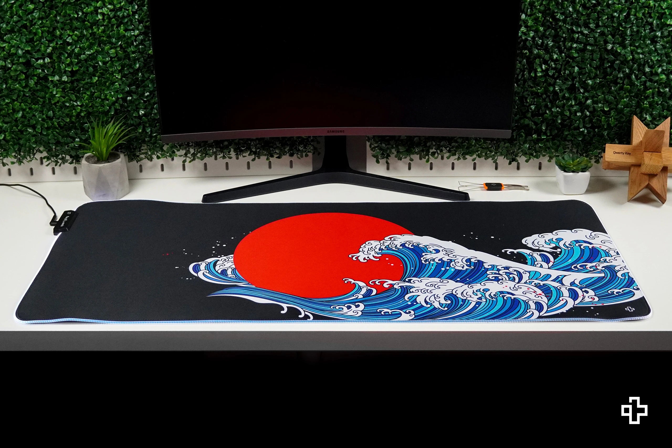Deskmat Mousepad QwertyKey RGB JapanWave 4mm bordes cosidos