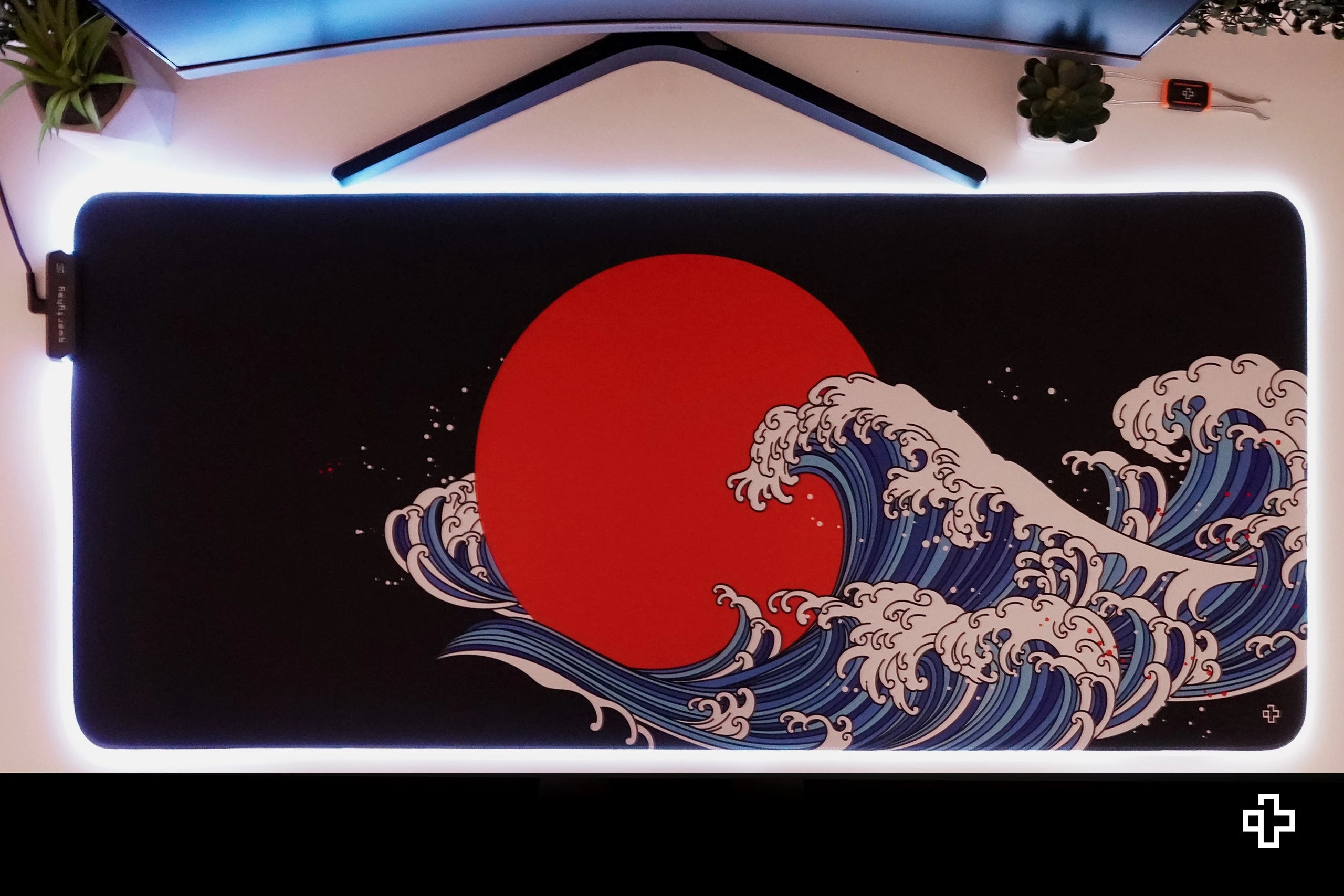 Deskmat Mousepad QwertyKey RGB JapanWave 4mm bordes cosidos