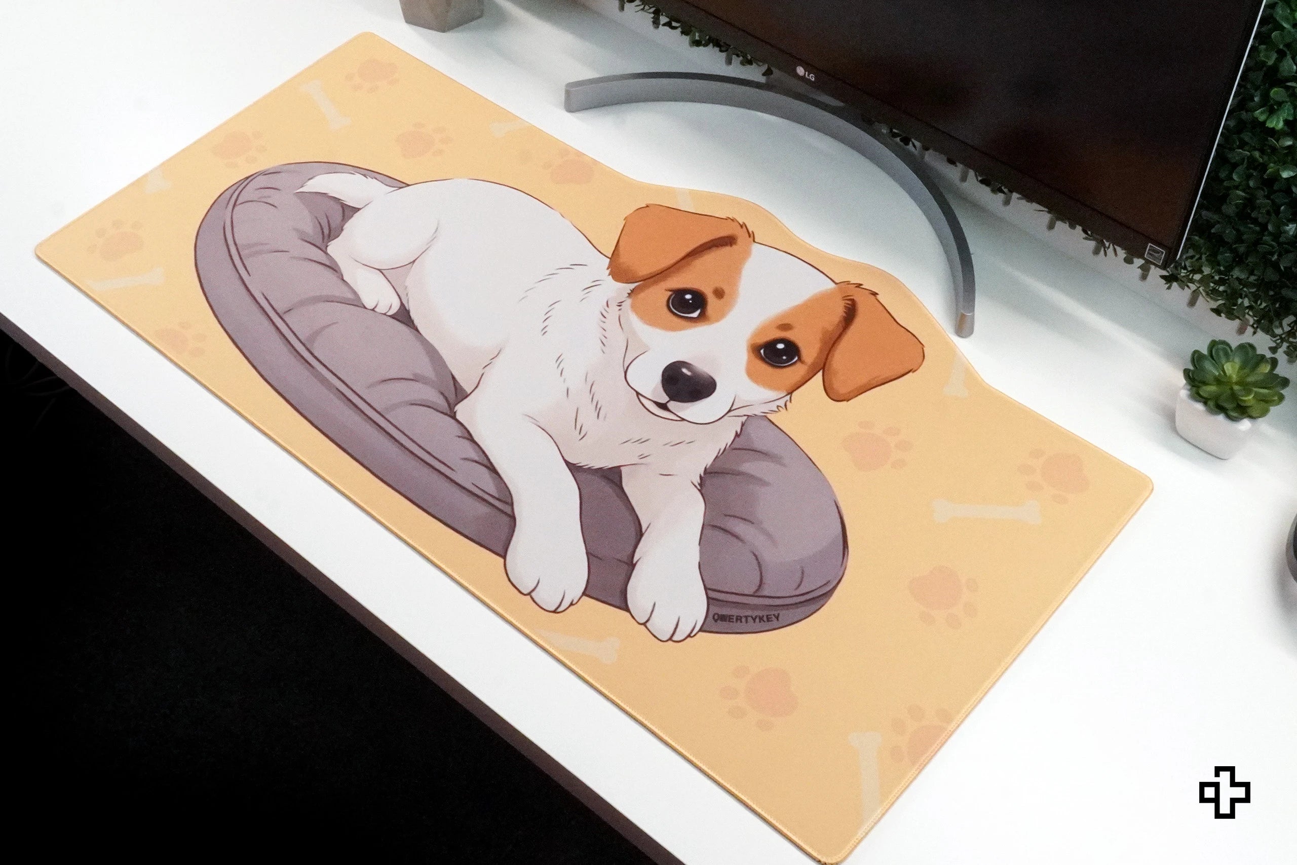 Deskmat Mousepad QwertyKey Hond Vreugde 4mm genaaide randen