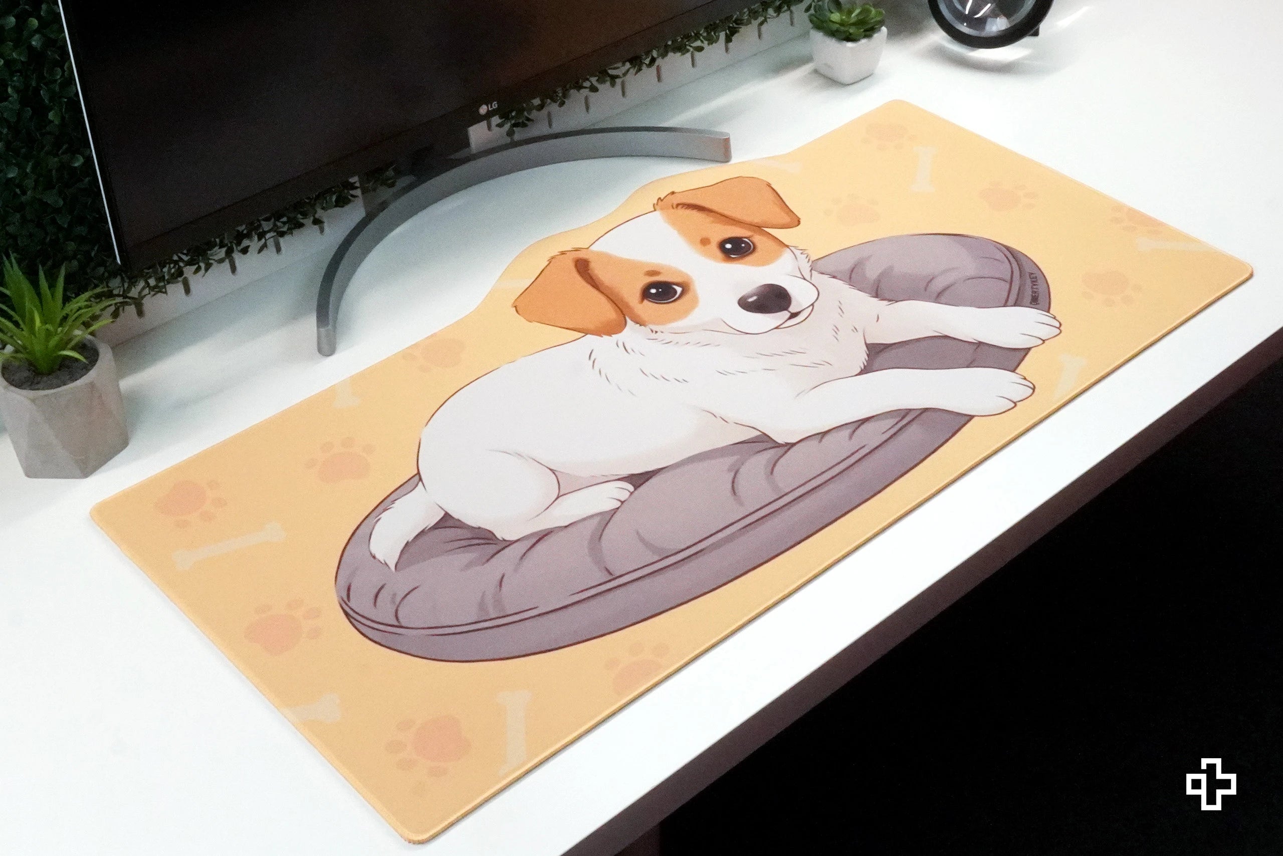 Deskmat Mousepad QwertyKey Hond Vreugde 4mm genaaide randen