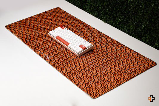Deskmat Mousepad QwertyKey Orange Waves 4mm stitched edges