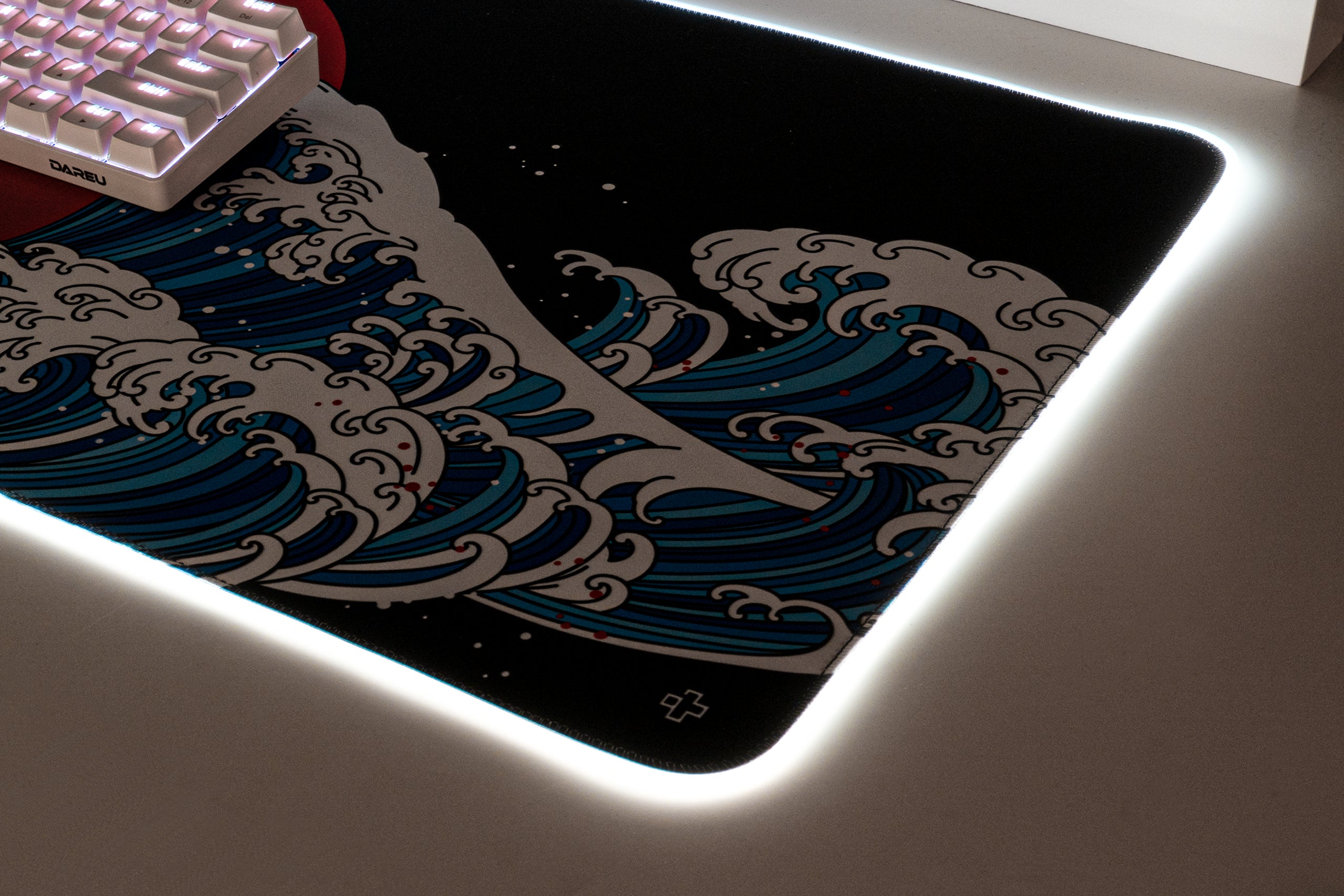 Deskmat Mousepad QwertyKey RGB JapanWave 4mm stitched edges 